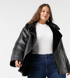 Черная куртка авиатор с искусственным мехом ASOS DESIGN Curve-Черный