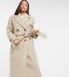 Бежевое пальто макси с поясом ASOS DESIGN Tall-Коричневый