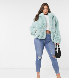 Короткая искусственная шуба в стиле oversized с логотипом Sixth June Plus-Зеленый