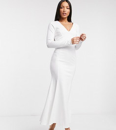 Облегающее платье миди цвета слоновой кости с юбкой годе ASOS DESIGN Tall-Белый