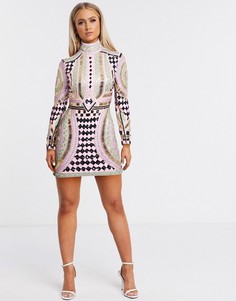 Облегающее платье с отделкой и высоким воротом Frock and Frill-Черный