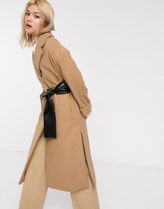 Светло-коричневое пальто-халат с поясом Palones-Коричневый