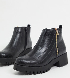 Черные ботинки для широкой стопы на массивной подошве Truffle Collection-Черный