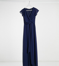 Темно-синее платье макси с рукавами клеш и оборками TFNC Petite-Розовый