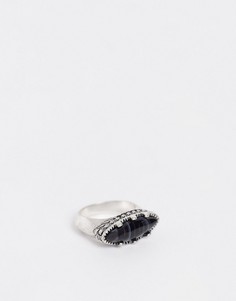 Серебристое кольцо с черным камнем ASOS DESIGN-Серебряный