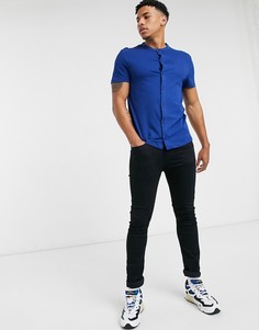 Темно-синяя обтягивающая рубашка с короткими рукавами ASOS DESIGN-Темно-синий