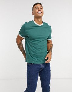 Футболка из органического хлопка с контрастной отделкой ASOS DESIGN-Зеленый