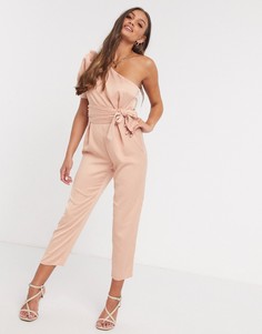 Пудрово-розовый комбинезон на одно плечо ASOS DESIGN petite