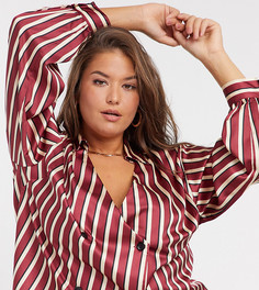 Атласная рубашка в полоску ASOS DESIGN Curve-Мульти