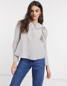 Рубашка в полоску с длинными рукавами и оборкой на воротнике ASOS DESIGN-Мульти
