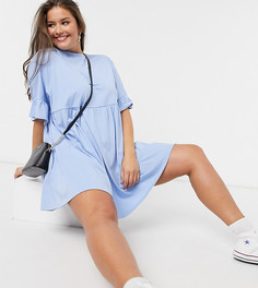 Свободное платье oversized с оборками на рукавах ASOS DESIGN Curve-Синий