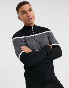 Черный трикотажный джемпер с полосками и молнией Burton Menswear