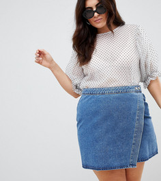 Синяя джинсовая юбка с запахом ASOS DESIGN Curve-Синий