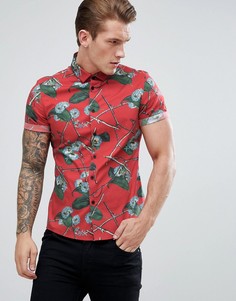 Облегающая эластичная рубашка с цветочным принтом ASOS DESIGN-Красный