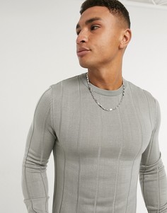 Светло-серый джемпер с отделкой в рубчик ASOS DESIGN