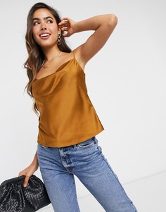 Атласный топ бронзового цвета на бретелях Stradivarius-Коричневый