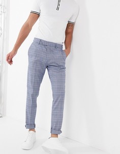 Сине-голубые строгие брюки скинни в клетку Topman-Синий