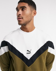 Зеленый свитшот в стиле колор блок с логотипом Puma