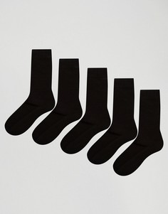 5 пар черных носков из вафельного трикотажа ASOS - СКИДКА-Черный