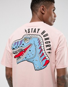Oversize-футболка с принтом динозавра на спине ASOS DESIGN-Розовый