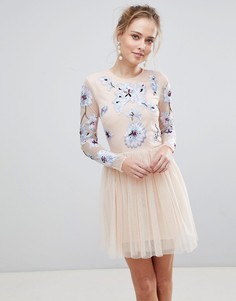 Платье мини из тюля с вышивкой ASOS DESIGN-Розовый