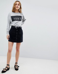 Бархатная юбка на пуговицах Vero Moda-Черный