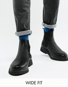 Черные кожаные ботинки челси для широкой стопы с массивной подошвой ASOS DESIGN-Черный