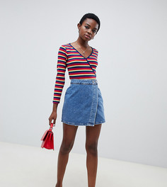 Джинсовая юбка с запахом ASOS DESIGN Petite-Синий