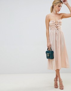 Платье-бандо миди с вырезом ASOS DESIGN-Розовый