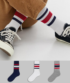 Набор из 3 пар спортивных носков с полосками классических цветов ASOS DESIGN - Скидка-Мульти