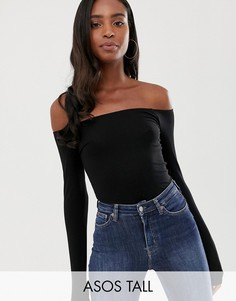 Черный лонгслив с открытыми плечами ASOS DESIGN Tall