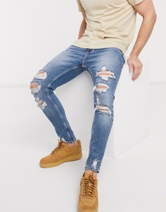 Синие супероблегающие джинсы с рваной отделкой Bershka-Синий