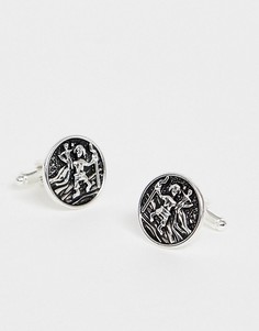 Серебристые черненые запонки с отделкой "Святой Христофор" ASOS DESIGN-Серебряный
