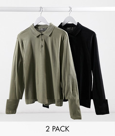 Набор из 2 трикотажных поло из органического хлопка с длинными рукавами ASOS DESIGN - Скидка-Мульти