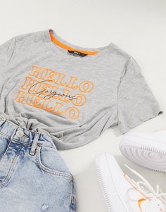 Серая футболка с принтом "Hello" Only-Белый