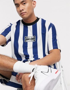 Футболка в синюю полоску с логотипом Lacoste L!VE-Темно-синий