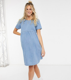 Синее джинсовое свободное платье ASOS DESIGN Maternity-Синий