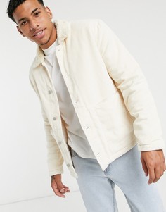 Светло-бежевая вельветовая куртка-рубашка с воротником "борг" ASOS DESIGN-Бежевый