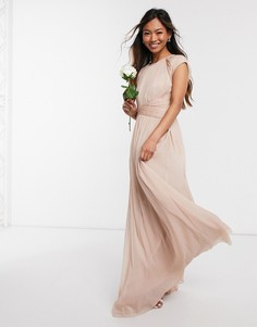 Платье макси со сборками на лифе и короткими рукавами ASOS DESIGN Bridesmaid-Розовый