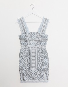 Синее платье мини с жемчужной отделкой и бахромой ASOS DESIGN-Синий