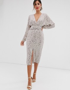 Платье миди с рукавами "летучая мышь" и запахом ASOS DESIGN-Мульти