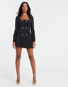 Трикотажный двубортный пиджак с квадратным вырезом ASOS DESIGN-Черный