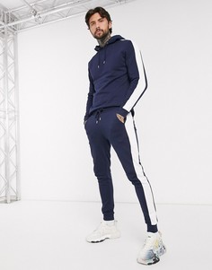 Темно-синий спортивный костюм с худи и полосками ASOS DESIGN