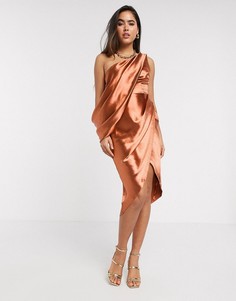 Платье миди на одно плечо с драпировкой ASOS DESIGN-Оранжевый
