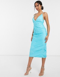 Платье миди на бретельках со сборками ASOS DESIGN-Синий