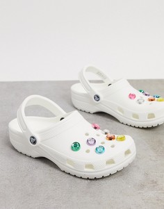 Эксклюзивные белые клоги с отделкой стразами Crocs-Белый