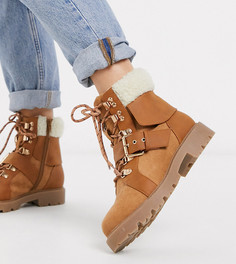 Светло-коричневые ботинки на шнуровке с искусственным мехом ASOS DESIGN-Светло-коричневый