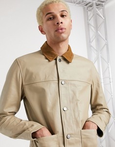 Кожаная куртка с контрастным воротником ASOS DESIGN-Бежевый