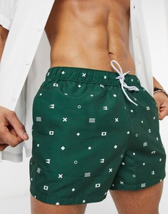 Короткие шорты для плавания цвета хаки с цветочным принтом ASOS DESIGN-Зеленый