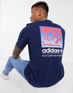 Темно-синяя футболка с принтом на спине adidas Originals adiplore-Темно-синий